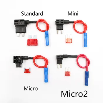 

50pcs 12V Fuse Holder Add-a-circuit TAP Adapter Micro Mini Standard Ford ATM APM Blade Auto Fuse with 10A Blade Car Fuse