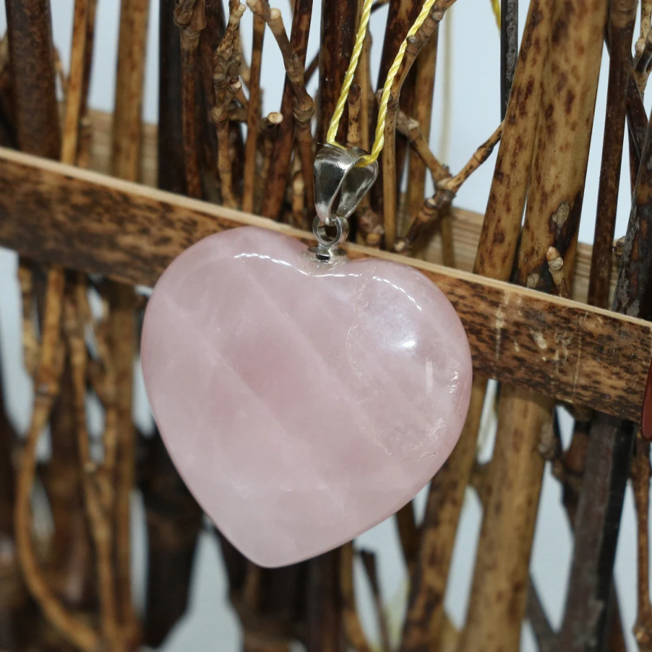 

Free shipping 2pcs rose pink quartz crystal stone charms heart pendants gift hot sale fashion diy jewelry making 4 sizes B1834