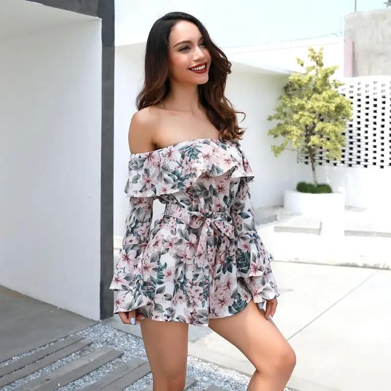 JOCESTYLE Summer Womens Floral Print Chiffon Playsuit Beach Halter Sleeveless Rompers Party Short Jumpsuit Mujer Fiesta JOCESTYLE Summer Womens Floral Print Chiffon Playsuit Beach Halter Sleeveless Rompers Party Short Jumpsuit Mujer Fiesta