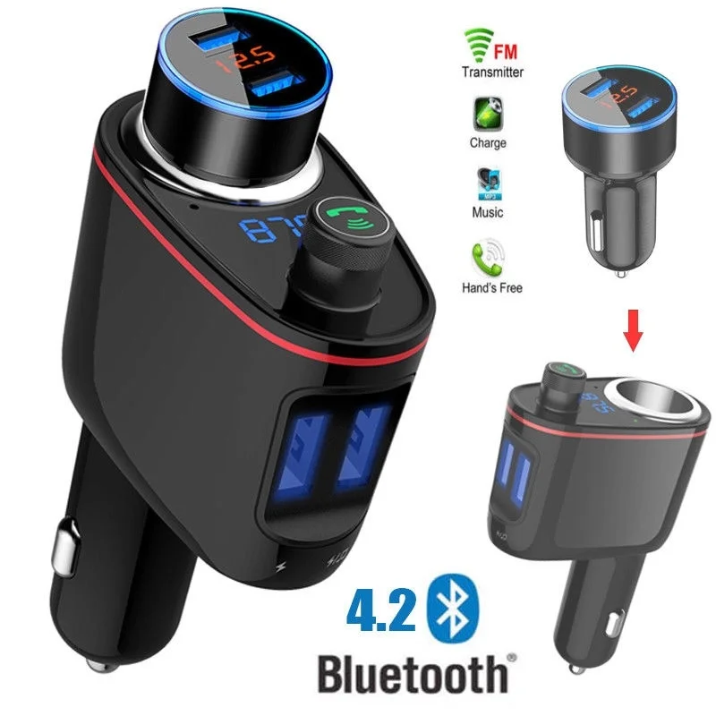 SRUIK FM передатчик беспроводной Bluetooth громкой связи автомобильный комплект MP3 плеер двойной USB зарядное устройство с автомобильный аккумулятор обнаружения напряжения