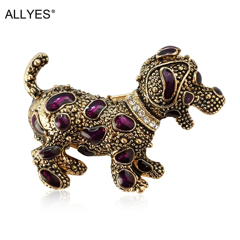 ALLYES Vintage Purple Enamel Dog Brooches For Women Jewelry Antique