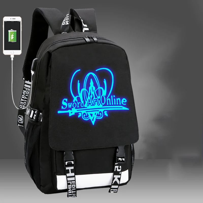 

High-Q Unisex Anime Sword Art Online backpack USB backpack Preppy Student Sword Art Online backpack Luminous schoolbag