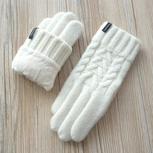 Осенне-зимние женские вязаные перчатки высокого качества, женские бархатные толстые теплые шерстяные кашемировые однотонные перчатки, Женские варежки