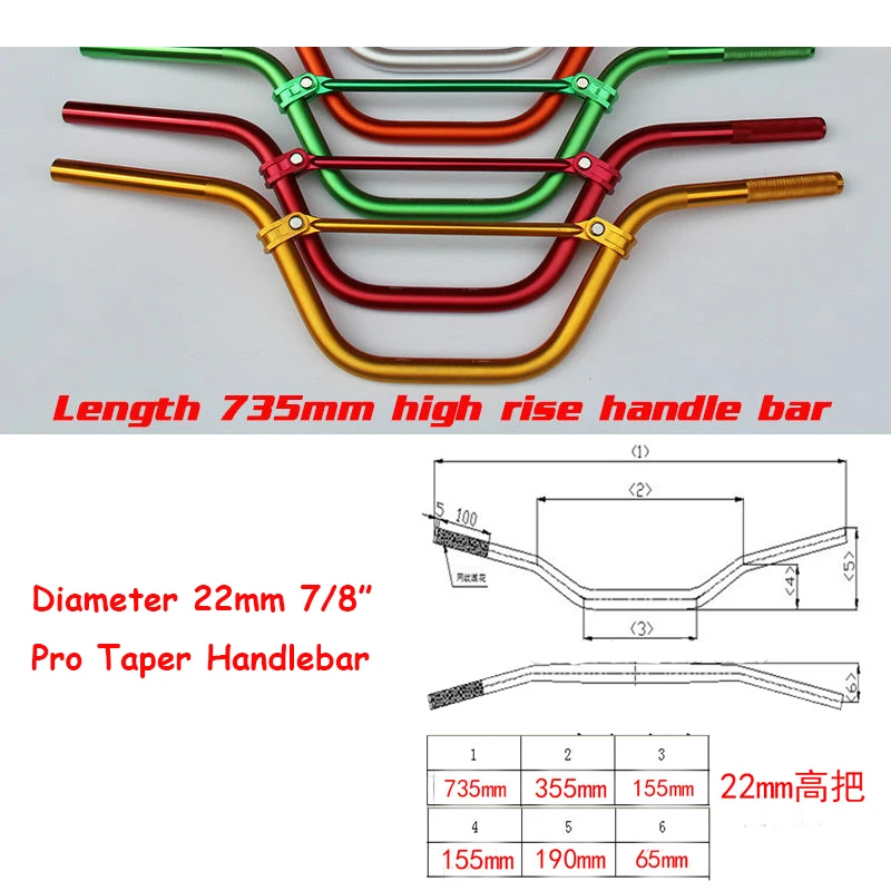 Dirt pit bike parts Pro Taper Handlebar 7075 Aluminum Alloy Length