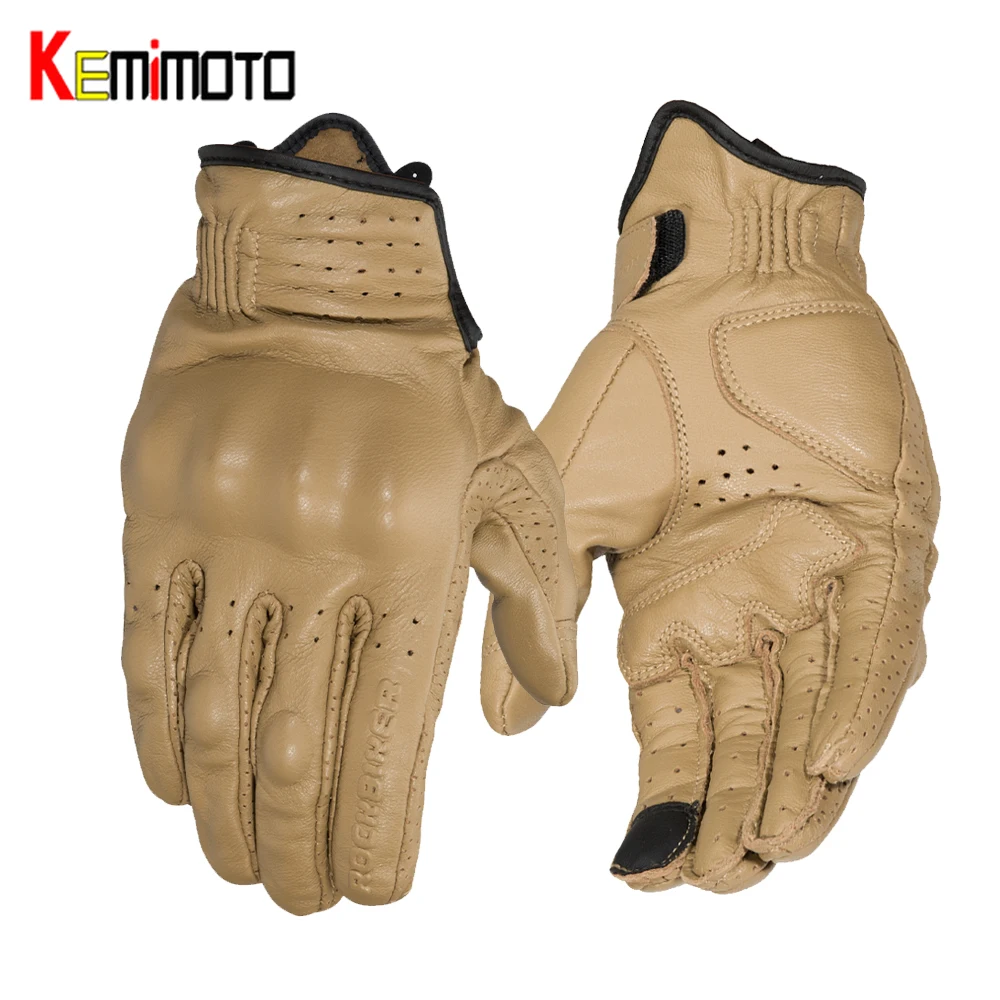 

KEMiMOTO Touchscreen Leather Motorcycle Gloves Full Finger Summer Men Cycling Moto Motorbike Protective Gears Motocross Glove