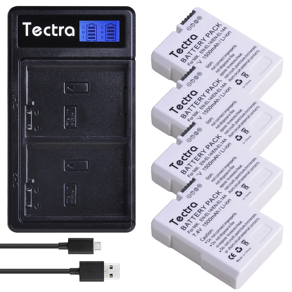 

4PCS 1500mAh EN-EL14A EN-EL14 ENEL14 Battery+LCD USB Charger for Nikon D3100 D3200 D3300 D3400 D3500 D5600 D5100 D5200 P7000