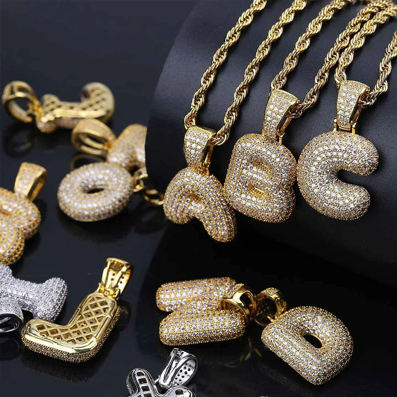 

Custom A-Z 26 Letters Name Pendant Iced out Gold Silver Color Cubic Zircon Hip Hop Necklaces Jewelry Gift Drop Shipping