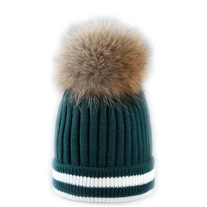 ChamsGend горячая Распродажа модная уличная зимняя шапка, вязаная шапка в полоску, женская шапка бини, шапка A2 - Цвет: Зеленый