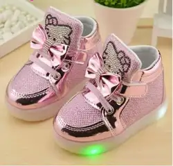 2018 Новая Осенняя детская обувь бренд крюк петля светодиодные туфли освещенные кроссовки для детей светодиодный кроссовки Мальчики