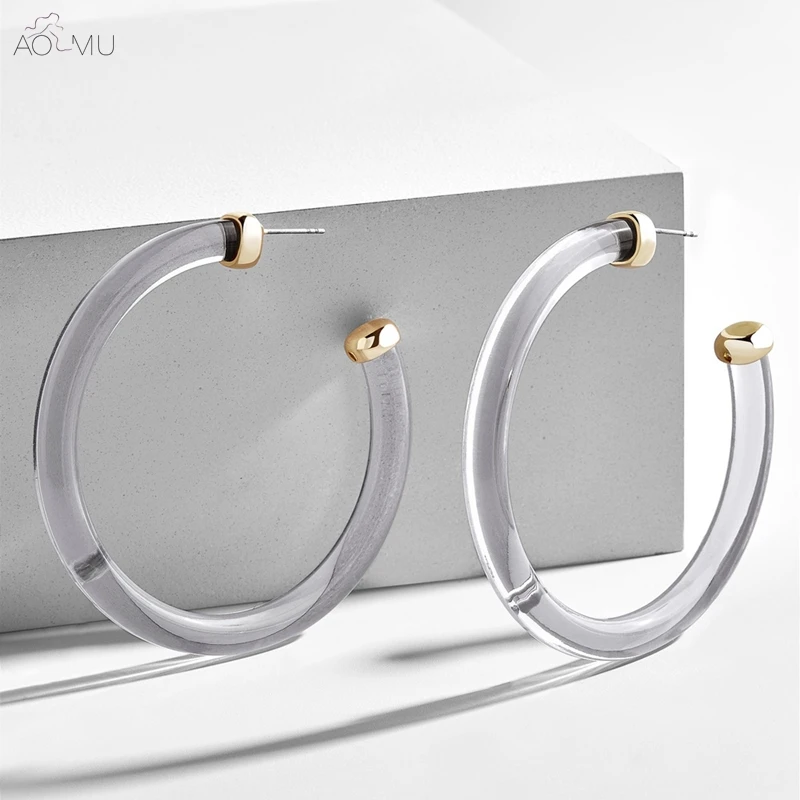 

AOMU Exaggeration Transparent Gray Acrylic Resin Big C-shaped Color Hoop Earrings for Women Girl Party Gift Jewelry Bijoux