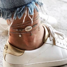 JCYMONG 3 шт./компл. золото бисер серебряного цвета цепи Для женщин Сандалеты с перепонкой на лодыжке со звездами, в стиле бохо оболочка лодыжки камня браслет на ногу Пляж ног ювелирные изделия