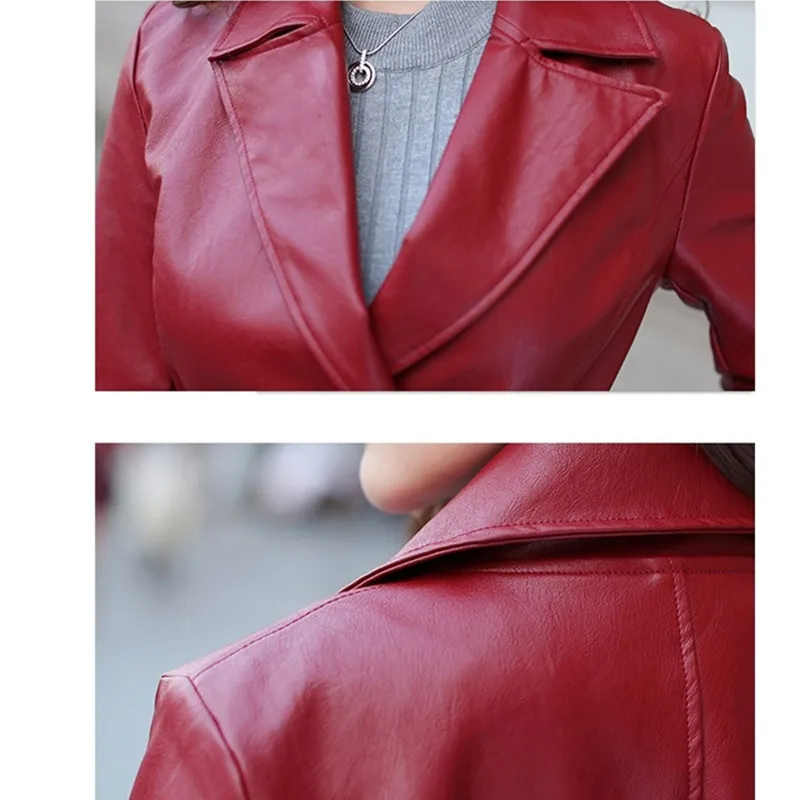 Haut Manteaux X Mode Cuir thicken La Pu Black Taille Plus Printemps De longue Veste Red En Automne Femmes Gamme thicken Ceinture Black 2018 Mince red Tranchée PAw8qS