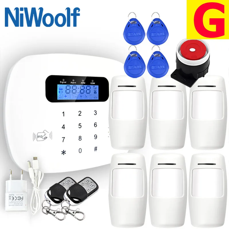 NiWoolf APP RFID GSM SMS сигнализация 433 МГц беспроводной дверной контакт Детектор движения дым пожарная сигнализация домашняя Безопасность GSM сигнализация - Цвет: G