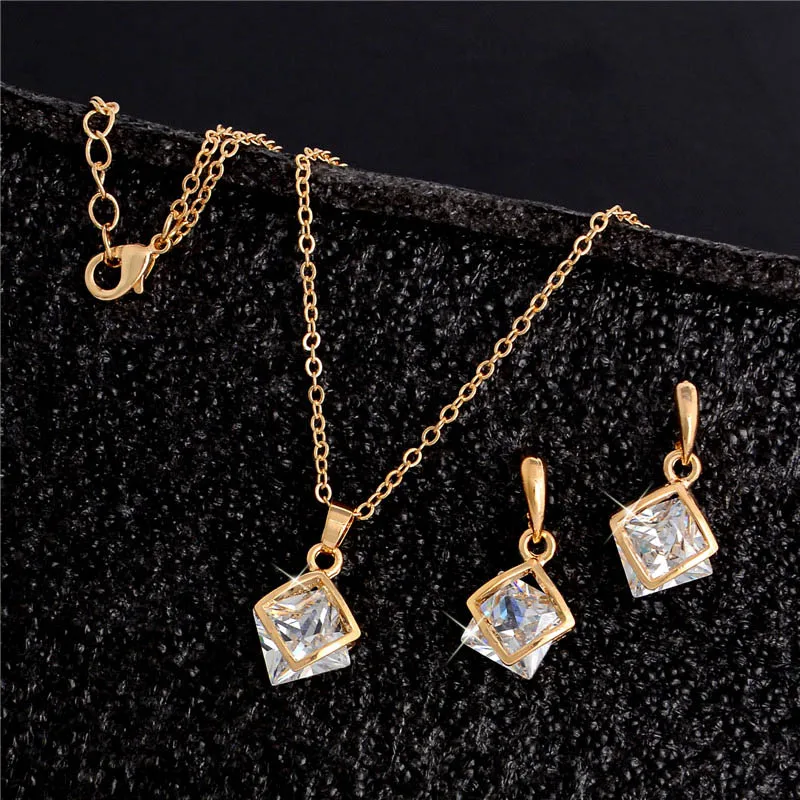 Высота: HYDE новые ювелирные изделия золотистого цвета квадратный ожерелье из прозрачных кристаллов+ Длинные висячие серьги Ювелирные наборы из кубического циркония Циркон bijoux femme