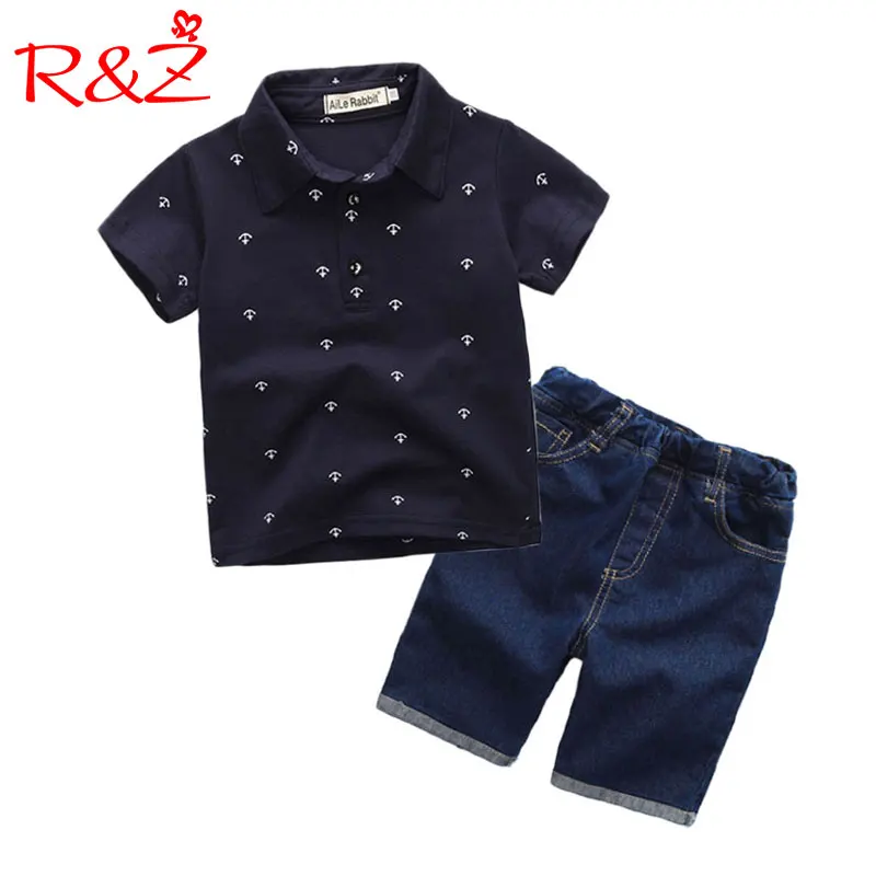 

R&Z 2018 New Summer Boys Clothing Sets Toddler Infant Kids Baby Boys T-shirt+Denium Shorts Pants 2 Pcs Clothes Sets k1