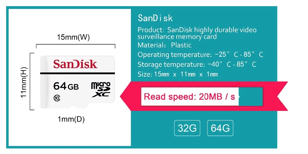 SanDisk MicroSD 64 гб высокая выносливость видеонаблюдения microSDXC карты памяти Class10 20 МБ/с. TF карты SDSDQQND