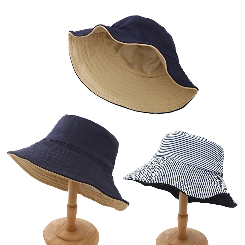 

Summer Women Hats 2019 Sweet Sun Visor Fresh Striped Large Brim Floppy Fold Cloth Black stripe Sun Hats