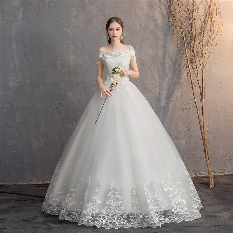 affordable wedding dresses EZKUNTZA 2022 Off The Shoulder Lace Wedding Dress Cheap Bridal Dress Made In China Simple Embroidery Vestido De Noiva reception dress for bride