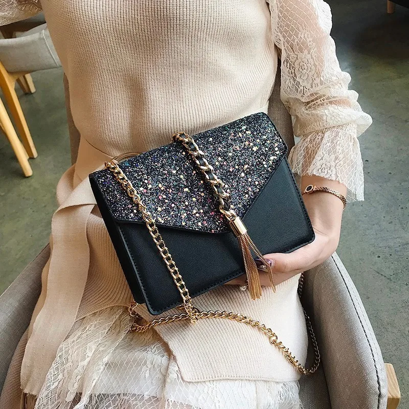 

Sequin Tassel Shoulder Bag Women Handbags Sac Casual Fashion Clutch Totes Messenger Bags Evening Crossboday Pu Leather 2018 New