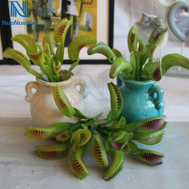 Nuonuowell 9 5 Buatan Venus Flytrap Tanaman Hijau Ungu Pengendalian Hama Palsu Succulent Tanaman Dekorasi Rumah Tampilan Buket Buatan Bunga Kering Aliexpress