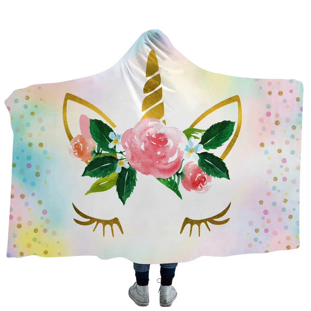 Плюшевое одеяло с капюшоном с 3D принтом в виде цветка шампанского, единорога, пятен для взрослых и детей, теплое переносное Флисовое одеяло s - Цвет: 8