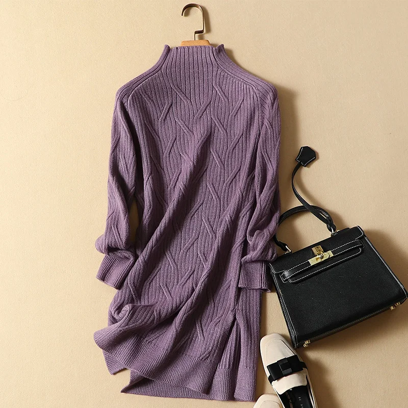 

2019 autumn winter women pullovers and sweaters turtleneck solid long knitted outwear office lady elegant outwear tops