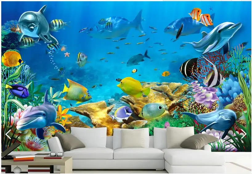 

Custom photo wallpaper 3d wall murals wallpaper Beautiful dream ocean Dolphin mural for living room TV sofa backdrop wall papers