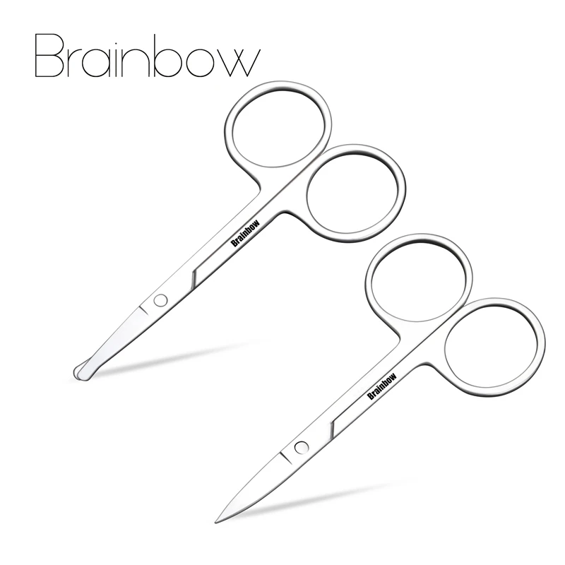 Brainbow 2 шт. Малый ножницы для макияжа ресницы для бровей волос в носу Scissor Нержавеющая сталь лицо удаления волос инструменты круглой головой точки - изображение