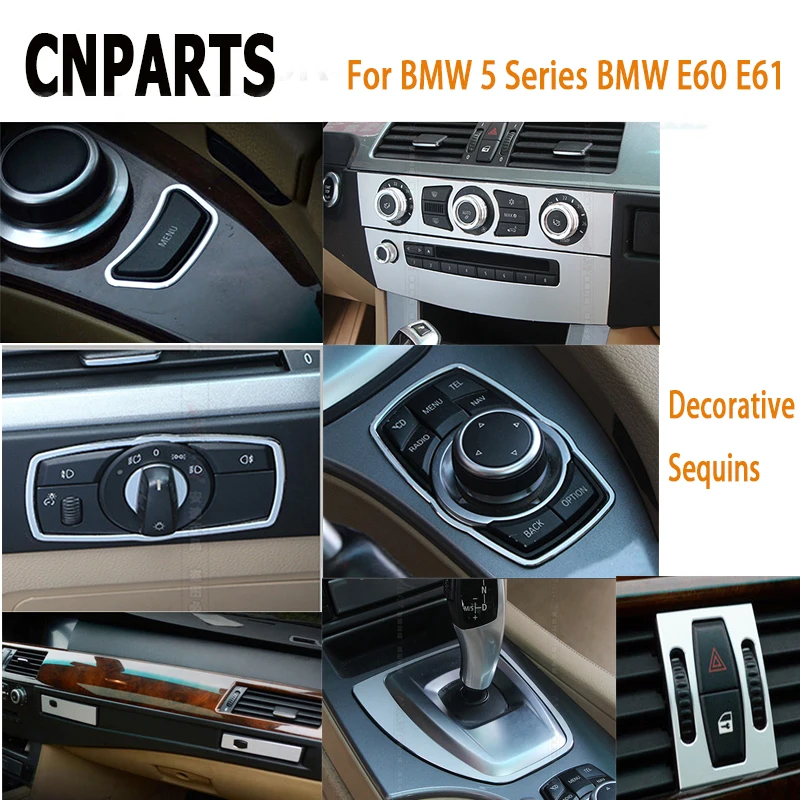 

CNPARTS Silver Car Styling Interior Mouldings For BMW 5 Series BMW E60 E61 Multimedia Air Outlet Decorative Sequins Accessories