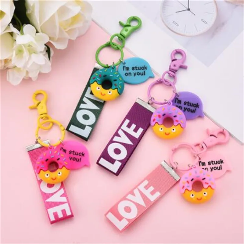 

WKOUD Kawaii Simulation Cream Cake PVC Soft Donut Paint Keychain for DIY decoration keyring charms
