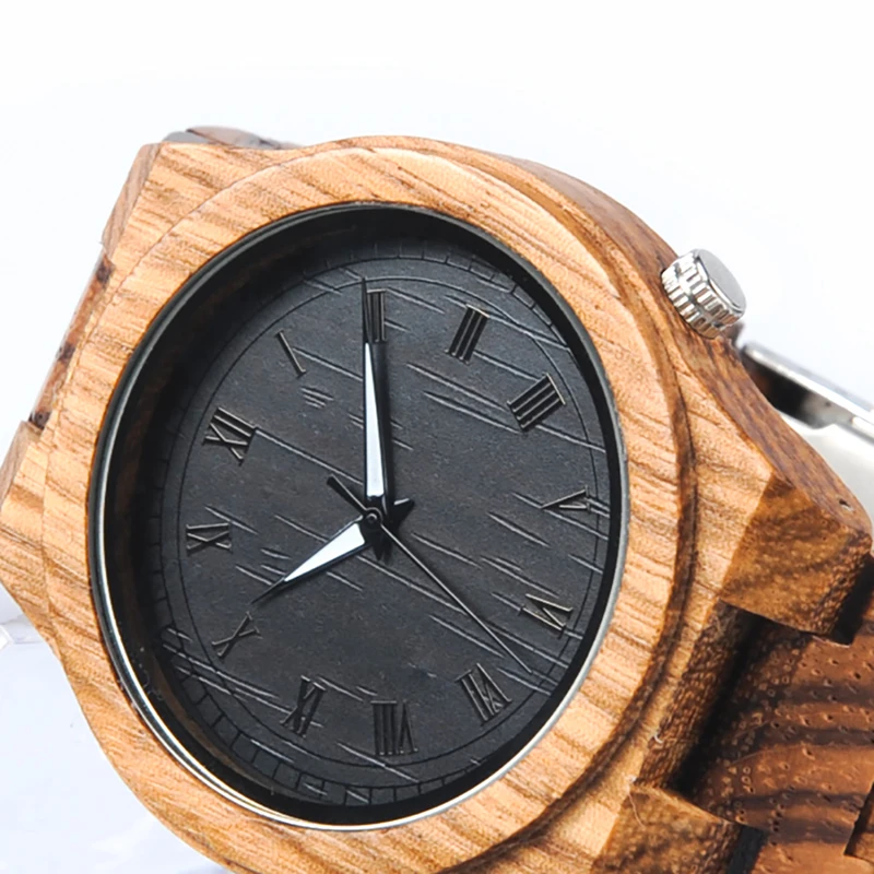 BOBO BIRD Mens Watch Zebra Wood Quartz Watch with Luminous Hands Full Wood Band in Gift Box custom logo saat erkek relojes
