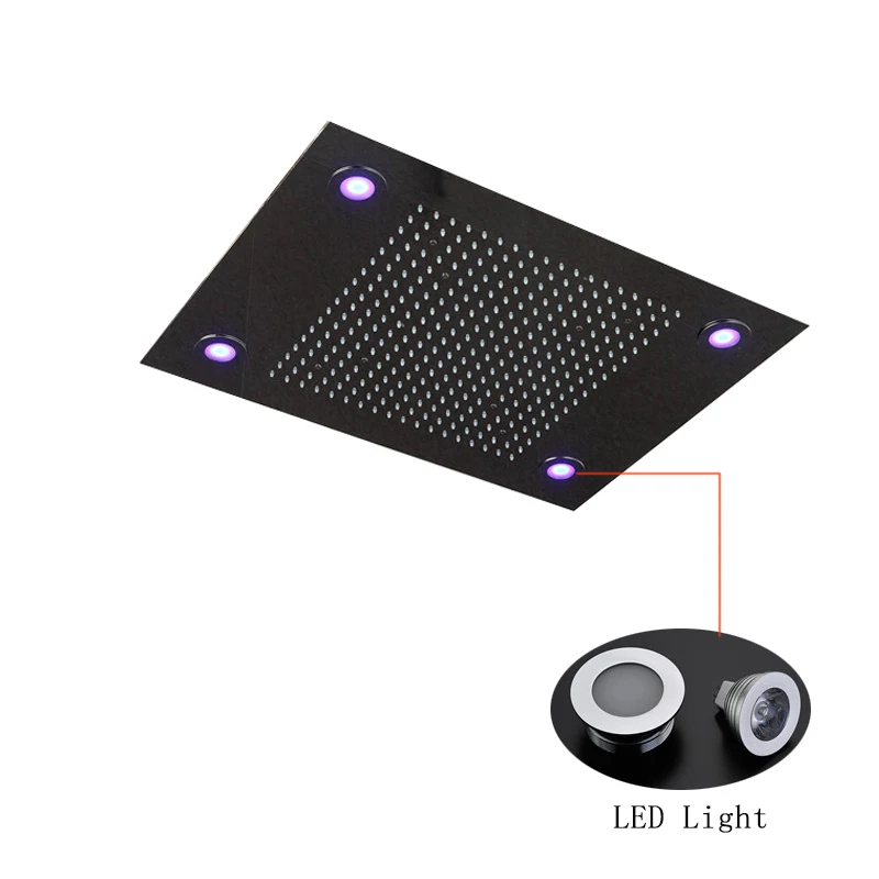 LED Ceiling Embedded Shower Head Rainfall Showers Brushed 600*800mm Showerhead 304SUS Remote Control LED Light Color Shower Big