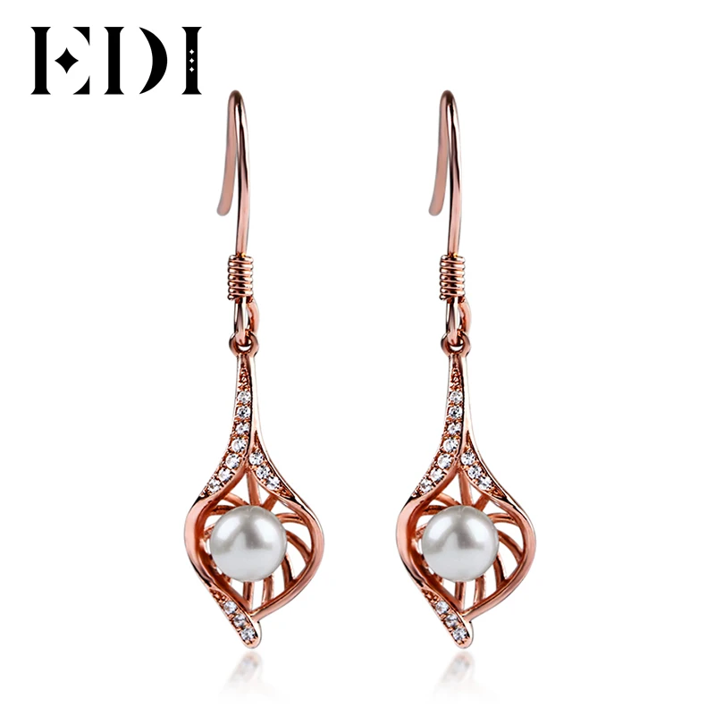 

EDI Dangle Earrings Fine Jewelry 4mm Natural Freshwater Pearl 925 Sterling Silver Rose Gold Plated Drop Earrings For Women Gifts