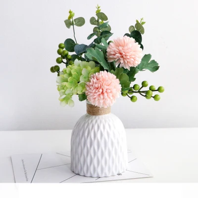 Скандинавские Ins керамическая ваза+ искусственный цветок орнамент Роза горшок с букетом украшение домашнего интерьера ремесло свадебный подарок настольная фигурка - Цвет: style6