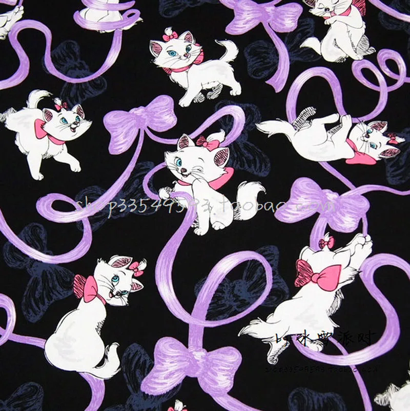 Cat Print Fabric 140*50cm1pc100Cotton FabricTelas Patchwork Ribbon&Mary cat Print Fabric Sewing