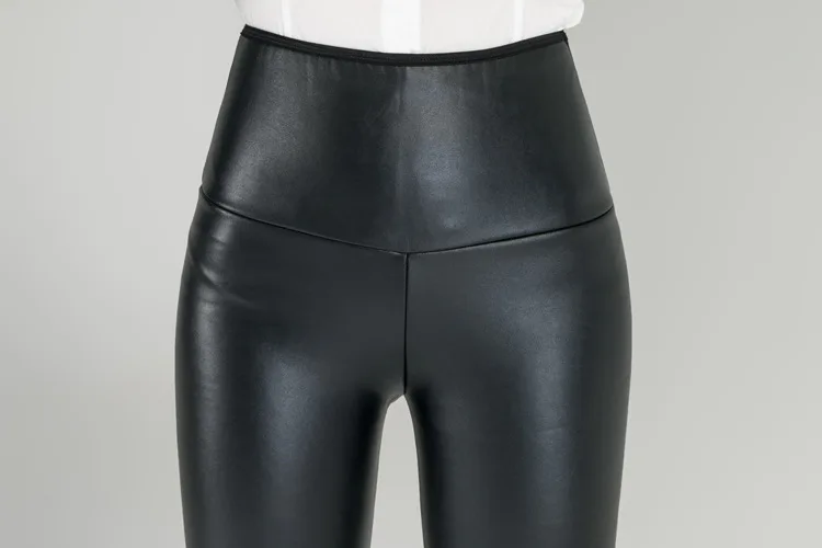 2017 Women's winter high waist warm PU leather pants female plus velvet thick fur imitation sheepskin female leggings (7)