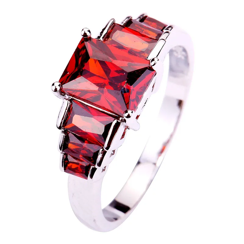 lingmei Chic Fashion Red Silver Color Ring Size 6 7 8 9 10
