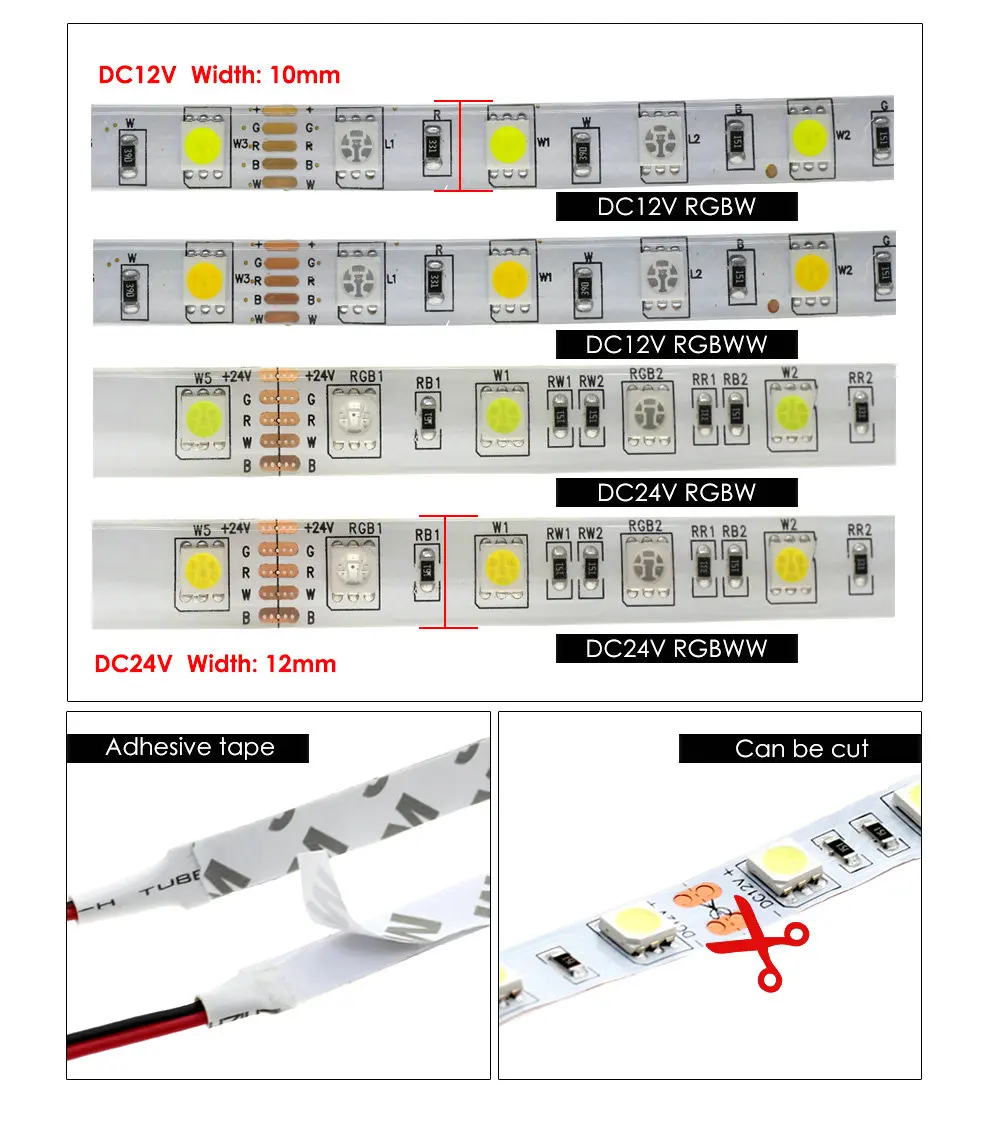 Светодиодные ленты 5050 RGBW DC 12 В/24 В Гибкая светодиодная RGB+ белый/RGB+ теплый белый 60 LED/M 5 м/лот