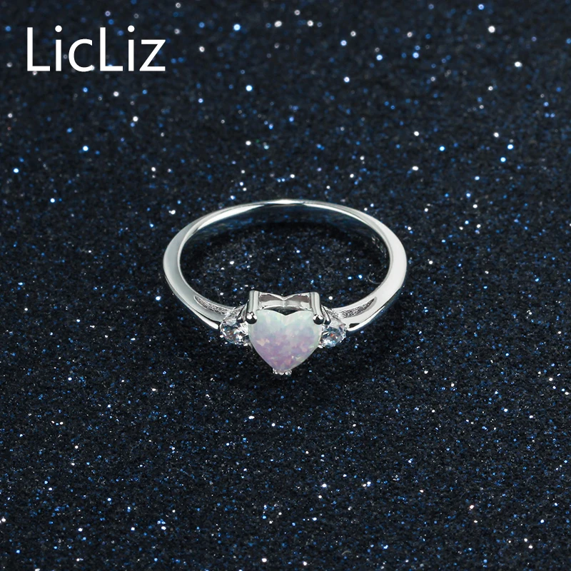 LicLiz кольца из стерлингового серебра 925 пробы в форме сердца женские обручальные кольца белый драгоценный камень опал кольцо кубический циркон обручальные кольца Brincos LR0350