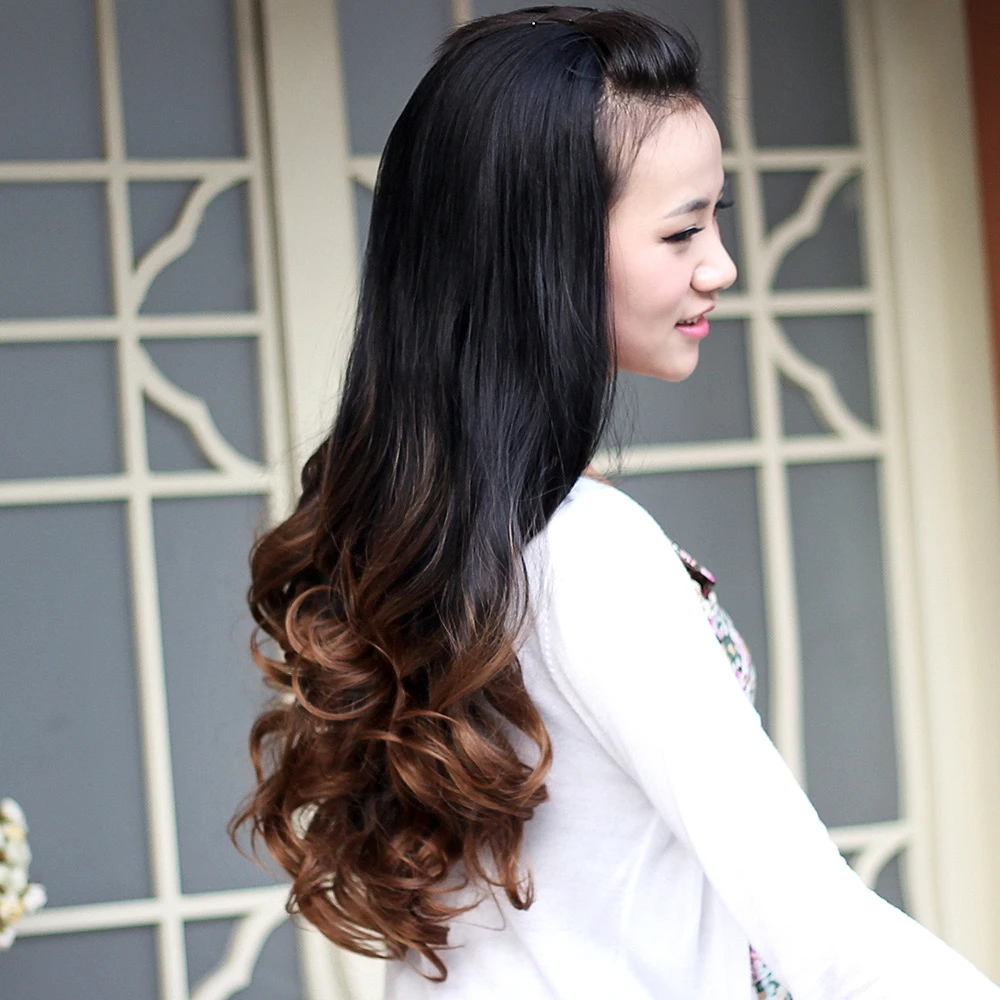 

High-Quality Rose Mesh Cap Synthetic Hair Women Long Curly Wavy Half Hair Wigs Heat Resistant Gradient Color Beauty Style