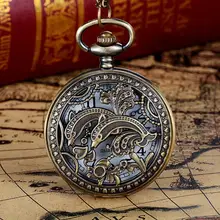 Винтажное бронзовое ожерелье карманные часы для мужчин и женщин цепочка в стиле «стимпанк» Ретро стиль римские цифры Кварцевые часы Fob часы подарок# D