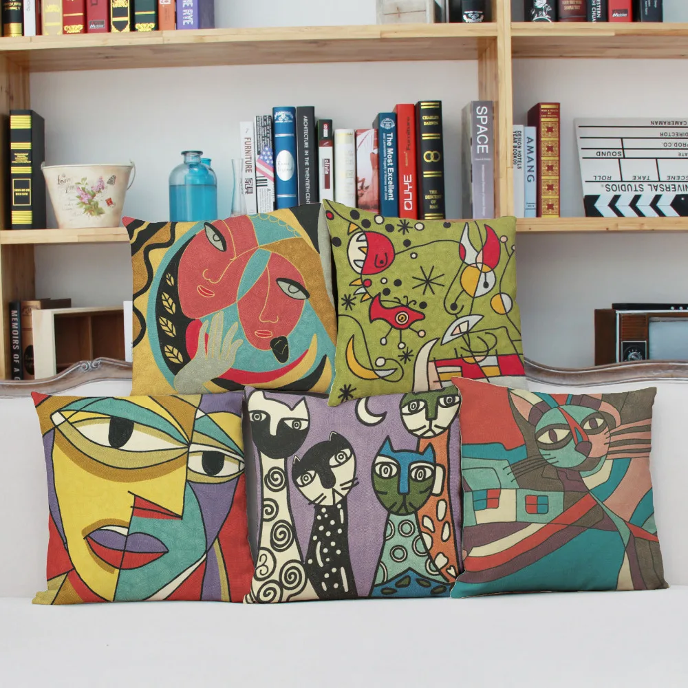 Free ShippingScandinavian geometric abstract sofa creative linen pillow