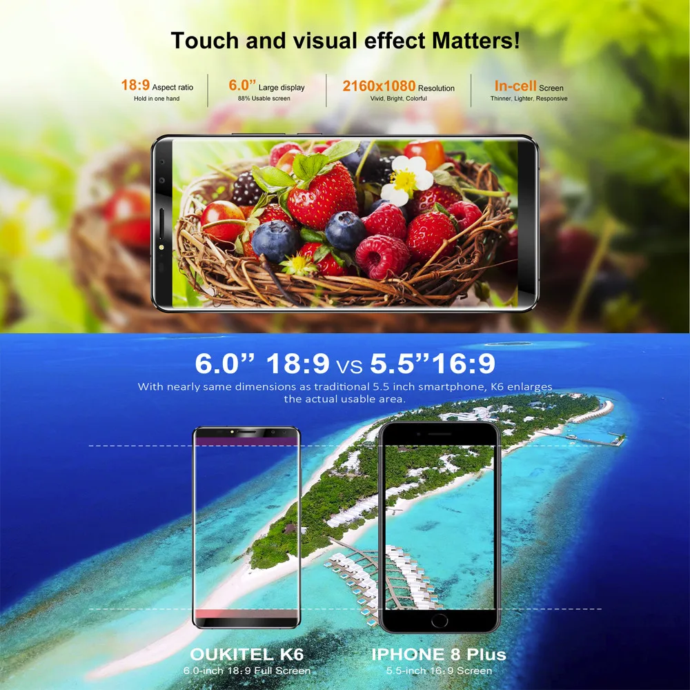 OUKITEL K6 смартфон с 5 дюймовым дисплеем восьмиядерным процессором ОЗУ 6 ГБ ПЗУ 64 Android