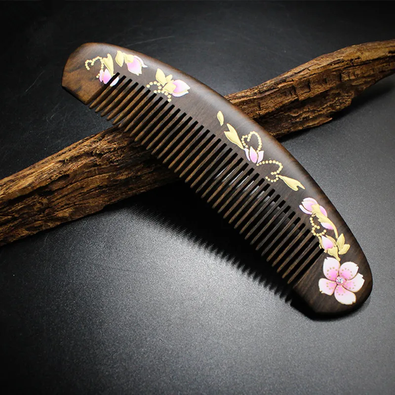 

2019 high quality 1pcs 17.5cm chacate preto handmade comb Wood Hair Combs makeup Head Massager Antistatic Wooden brush best gift