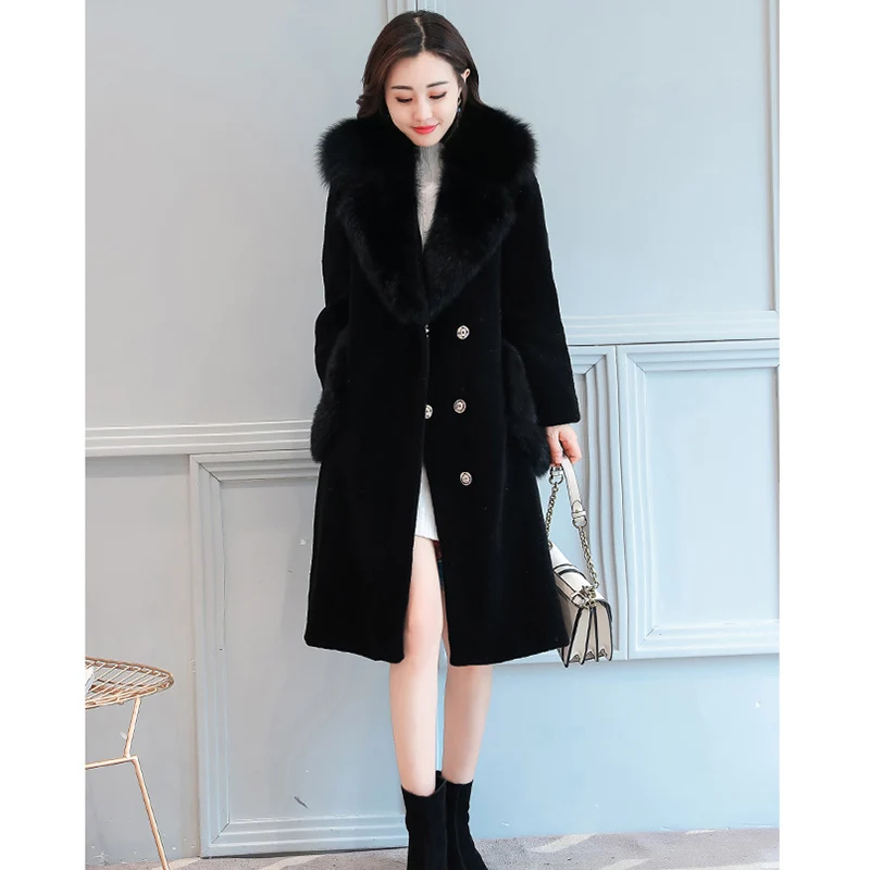 Veste Fourrure Moutons Grand Manteaux rose Nouveau Manteau De Tonte kaki dark Gray Hiver 4xl Féminin S 2018 Noir Taille Des Long Chaud Femmes Pardessus D'agneau dOttqr