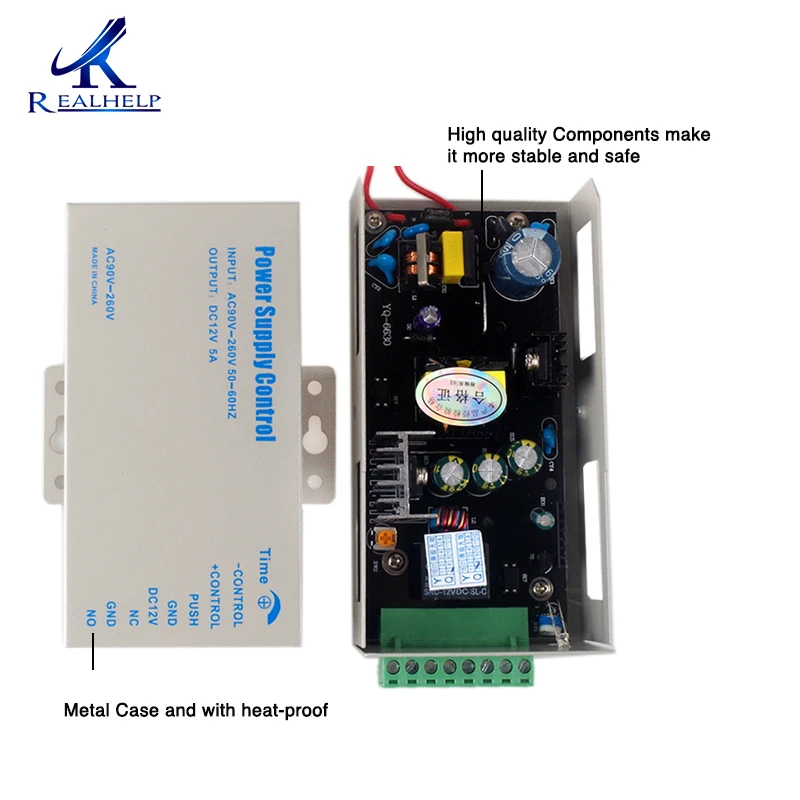 Защита от перегрузки двери контроля доступа Питание 12 В 5A высокое качество переключатель Питание AC 90 ~ 260 В время задержки комплект
