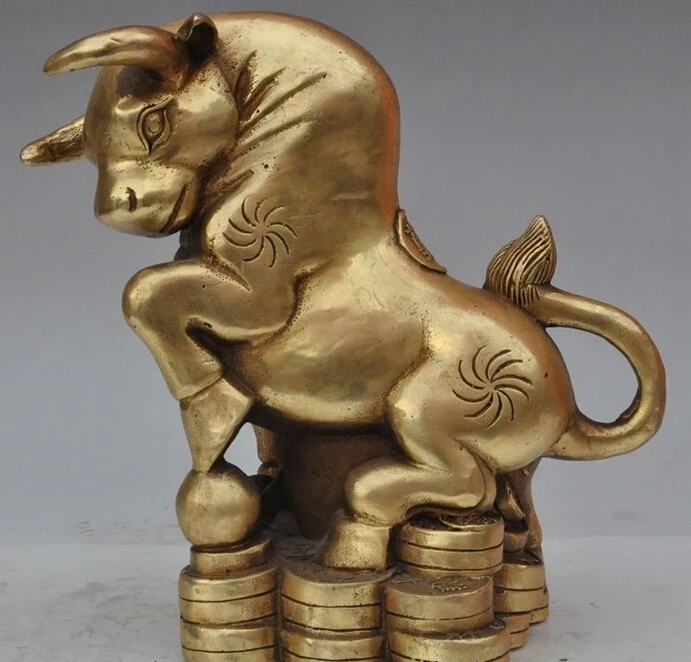 

china fengshui brass zodiac animal Oxen bull Cattle wealth yuanbao money statue