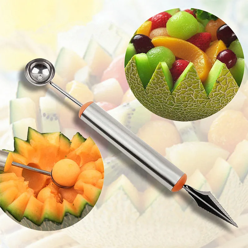 New Double Head Dig Ball Scoop Watermelon Melon Fruit Carving Knife Cutter Spoon Baller Ice