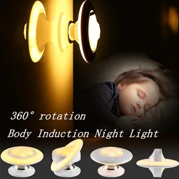 

UFO LED USB Motion Sensor Night Light Infrared Human Body Induction Lamp 360 Degree Rotation Intelligent Night Light Wall Lamp