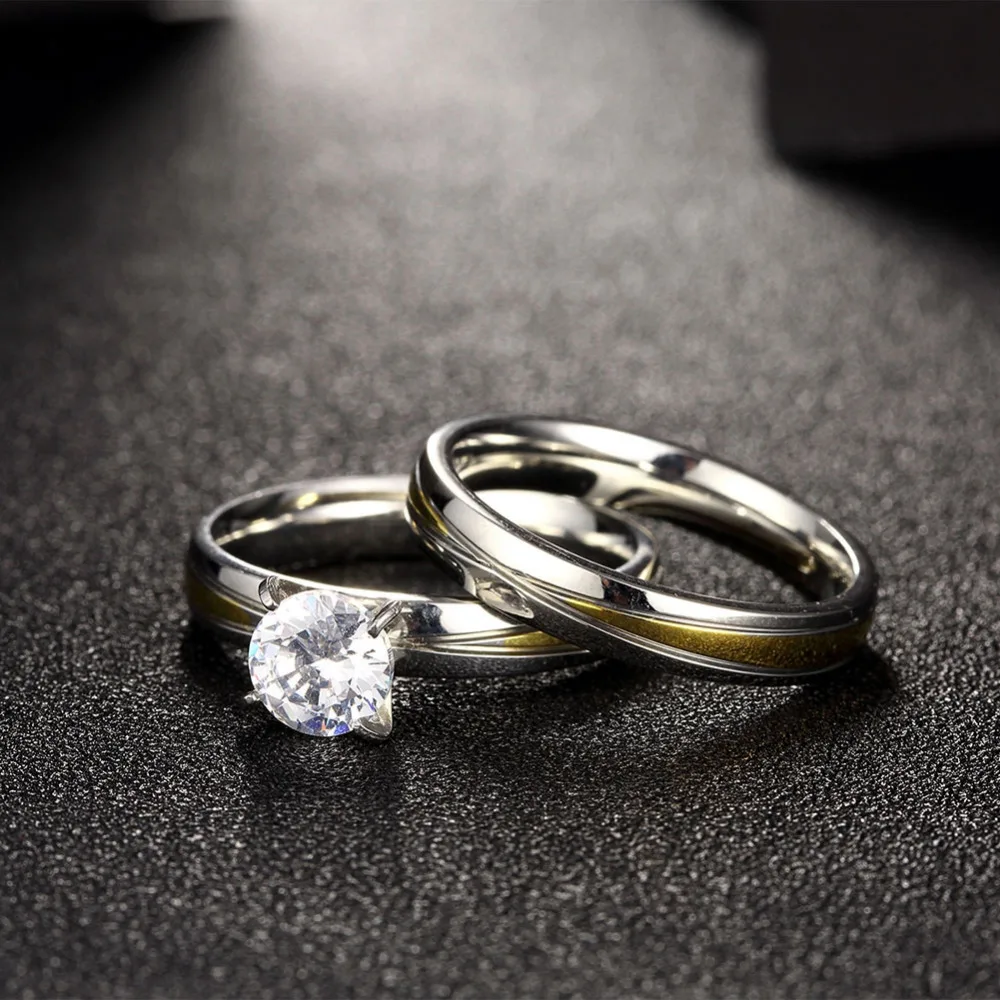 Модный набор парных колец для женщин и мужчин кубический циркон Кристалл обручальное кольцо из нержавеющей стали палец кольцо набор аксессуаров